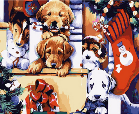 peinture par numéros | Chiots et Décors de Noël | animaux, chiens, Intermédiaire | FiguredArt