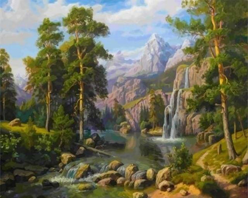 peinture par numéros | Chutes deau en Forêt | intermédiaire paysages | FiguredArt
