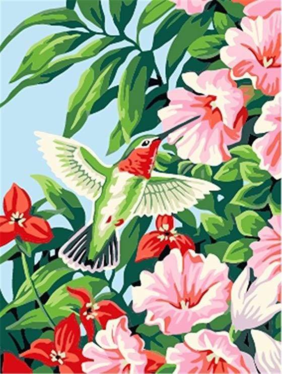 peinture par numéros | Colibri dans les Fleurs | animaux facile fleurs oiseaux | FiguredArt