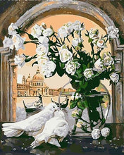 Charger l&#39;image dans la galerie, peinture par numéros | Colombes de la paix | facile fleurs | FiguredArt