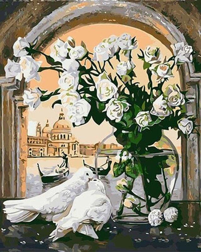 peinture par numéros | Colombes de la paix | facile fleurs | FiguredArt