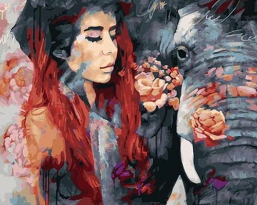peinture par numéros | Complicité Femme et Eléphant | animaux, complexe, portrait, éléphants | FiguredArt