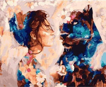 Charger l&#39;image dans la galerie, peinture par numéros | Complicité Femme et Panthère noire | animaux intermédiaire panthère | FiguredArt