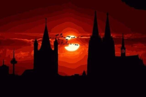 peinture par numéros | Coucher de Soleil sur le Château | facile paysages | FiguredArt