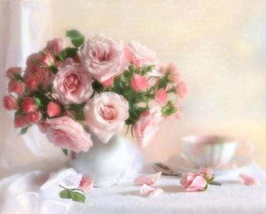 peinture par numéros | Coupe blanche et Roses | complexe fleurs | FiguredArt