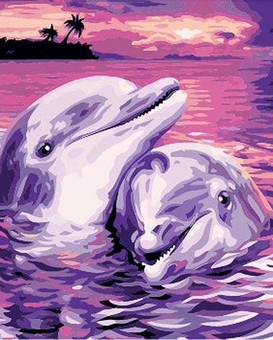 peinture par numéros | Couple de Dauphins | animaux dauphins facile | FiguredArt