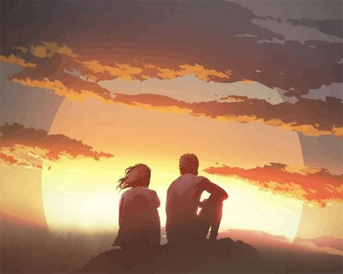 peinture par numéros | Couple regardant le Coucher du Soleil | facile paysages romantique | FiguredArt