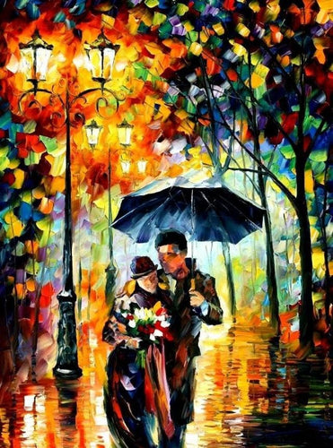 peinture par numéros | Couple romantique sous la Pluie | complexe paysages romantique | FiguredArt