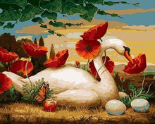 Charger l&#39;image dans la galerie, peinture par numéros | Cygne et Coquelicots | animaux cignes facile fleurs oiseaux | FiguredArt