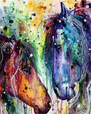 peinture par numéros | Deux chevaux en couleur | animaux chevaux complexe Pop Art | FiguredArt