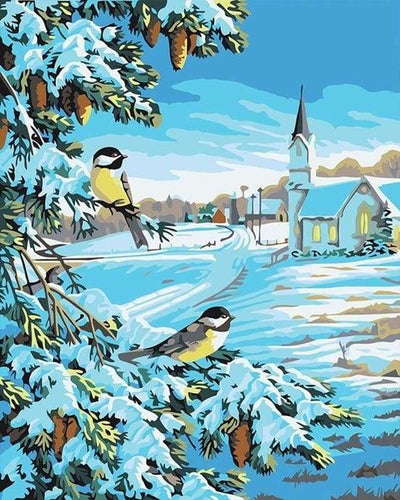 peinture par numéros | Deux Oiseaux dans la Neige | animaux facile oiseaux | FiguredArt