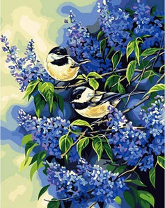 peinture par numéros | Deux Oiseaux sur une Branche de Lilas | animaux facile oiseaux | FiguredArt