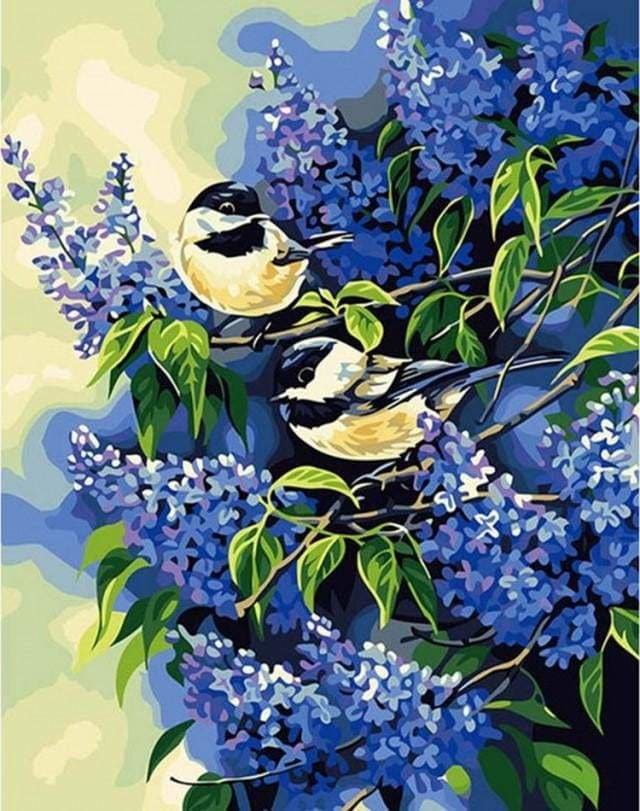peinture par numéros | Deux Oiseaux sur une Branche de Lilas | animaux facile oiseaux | FiguredArt