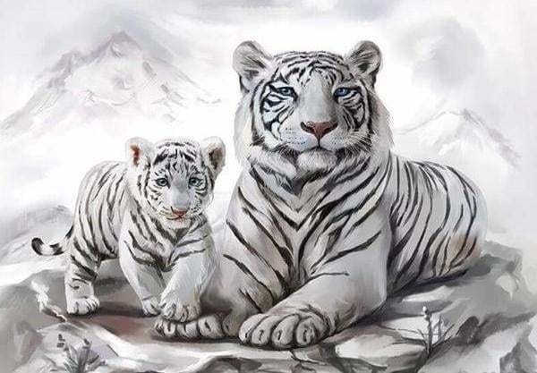 peinture par numéros | Deux Tigres blancs | animaux intermédiaire tigres | FiguredArt