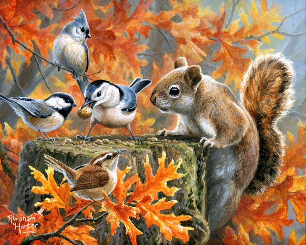 Peinture par numéros Ecureuil espiègle | Figured'Art intermédiaire animaux oiseaux fleurs écureuils nouveautés