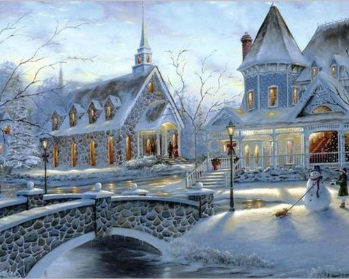 peinture par numéros | Eglise sous la Neige | complexe paysages | FiguredArt