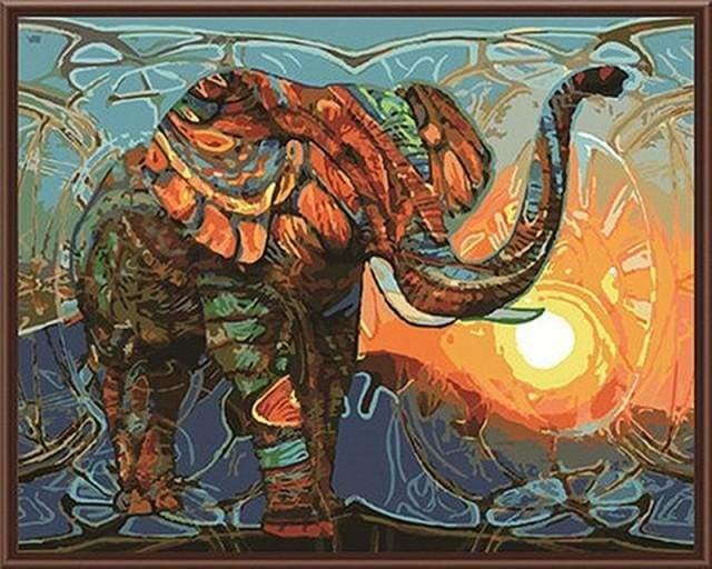 peinture par numéros | Eléphant au Lever du Soleil | animaux facile éléphants | FiguredArt