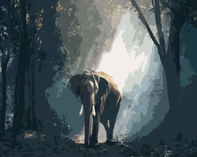 peinture par numéros | Eléphant dans la Forêt sombre | animaux facile éléphants | FiguredArt