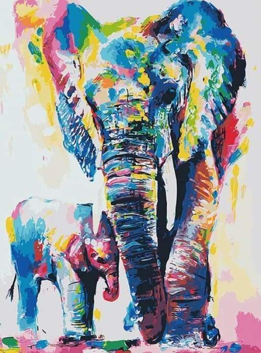 peinture par numéros | Eléphants Aquarelle | animaux intermédiaire éléphants | FiguredArt