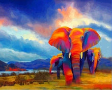 Charger l&#39;image dans la galerie, peinture par numéros | Eléphants en balade 2 | animaux complexe éléphants | FiguredArt