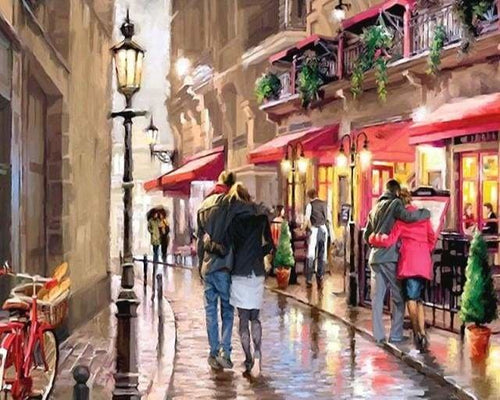 peinture par numéros | En Allant au Restaurant | complexe ville | FiguredArt