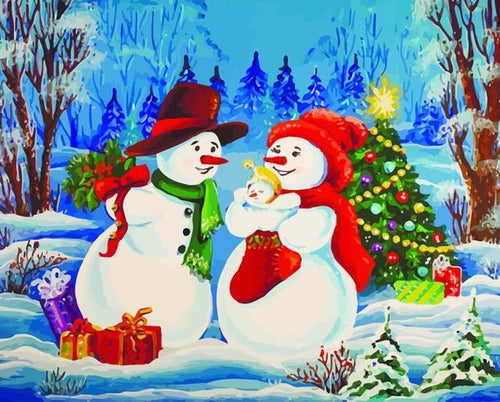 peinture par numéros | Famille Bonhommes de Neige | Intermédiaire, Noël | FiguredArt
