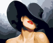 Charger l&#39;image dans la galerie, peinture par numéros | Femme au chapeau noir | nouveautés romantique portrait facile | FiguredArt