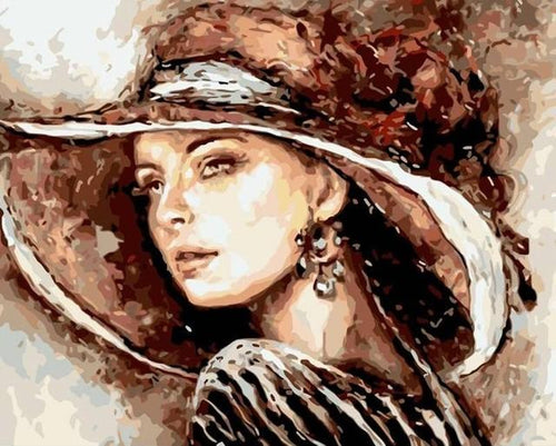 peinture par numéros | Femme au chapeau romantique | Intermédiaire, portrait | FiguredArt