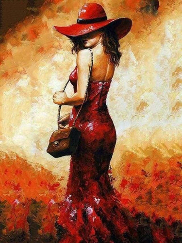peinture par numéros | Femme au Chapeau rouge se retournant | complexe romantique | FiguredArt