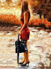 Charger l&#39;image dans la galerie, peinture par numéros | Femme chic et Parapluie noir | complexe romantique | FiguredArt