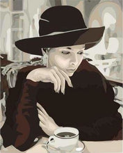 Charger l&#39;image dans la galerie, peinture par numéros | Femme Elégante et Tasse de Café | facile portrait | FiguredArt