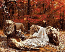 Charger l&#39;image dans la galerie, peinture par numéros | Femme et Animaux Féroces | animaux complexe lions ours tigres | FiguredArt