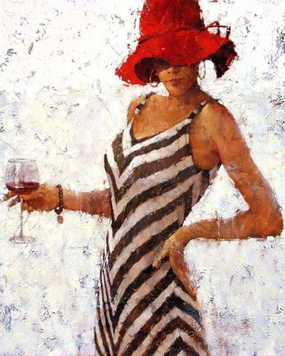 peinture par numéros | Femme et Verre de Vin | intermédiaire portrait | FiguredArt
