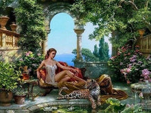 Charger l&#39;image dans la galerie, peinture par numéros | Femme étendue et Léopard | complexe léopards paysages romantique | FiguredArt
