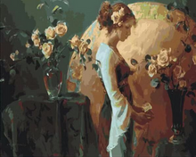 Charger l&#39;image dans la galerie, peinture par numéros | Femme pensive et fleurs | fleurs, Intermédiaire | FiguredArt