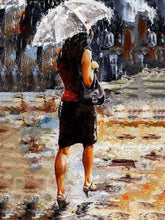 Charger l&#39;image dans la galerie, peinture par numéros | Femme se dépéchant sous la Pluie | complexe romantique | FiguredArt