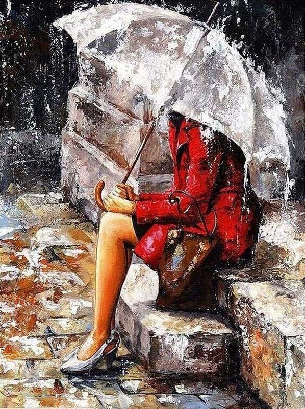 peinture par numéros | Femme seule sous la pluie | complexe romantique | FiguredArt
