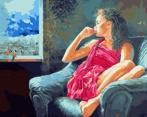 peinture par numéros | Femme songeuse près de la Fenêtre | intermédiaire portrait romantique | FiguredArt