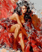Charger l&#39;image dans la galerie, peinture par numéros | Femme stylée en rouge | intermédiaire nu romantique | FiguredArt