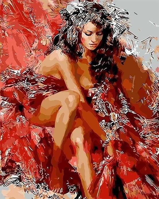 peinture par numéros | Femme stylée en rouge | intermédiaire nu romantique | FiguredArt