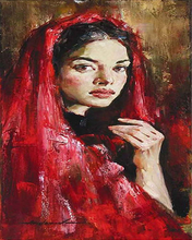 Charger l&#39;image dans la galerie, peinture par numéros | Femme Voile Rouge | Complexe, portrait | FiguredArt