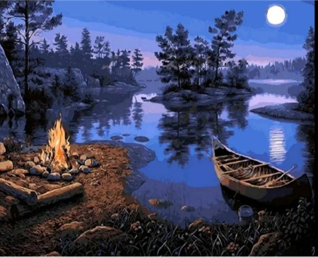peinture par numéros | Feu au bord de l’eau | Intermédiaire, paysages | FiguredArt