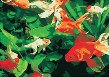 Charger l&#39;image dans la galerie, peinture par numéros | Feuilles vertes et Poissons rouges | animaux facile poissons | FiguredArt