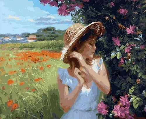 peinture par numéros | Fillette dans les champs | Intermédiaire, paysages, romantique | FiguredArt