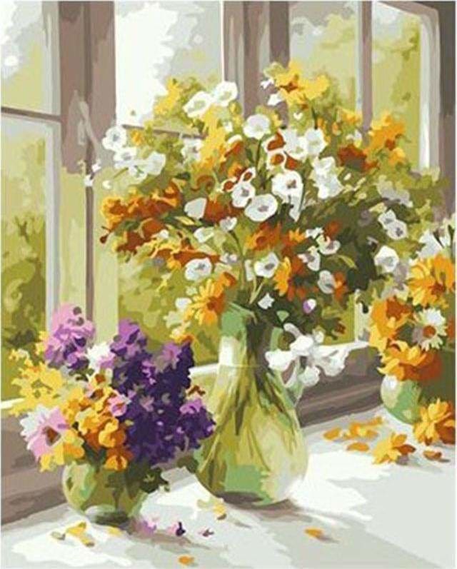peinture par numéros | Fleurs à la Fenêtre | fleurs intermédiaire | FiguredArt