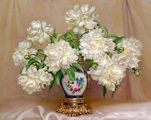 peinture par numéros | Fleurs blanches et Vase précieux | complexe fleurs nouveautés | FiguredArt