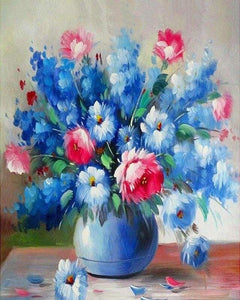 peinture par numéros | Fleurs bleues et rouges | complexe fleurs | FiguredArt