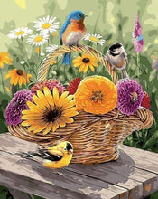 Charger l&#39;image dans la galerie, peinture par numéros | Fleurs dans un Panier et Oiseaux | animaux fleurs intermédiaire oiseaux | FiguredArt