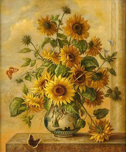 peinture par numéros | Fleurs de Tournesol sur la petite commode | Complexe, fleurs | FiguredArt