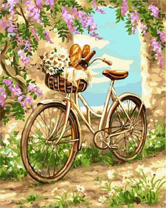 peinture par numéros | Fleurs et Bicyclette | fleurs intermédiaire paysages | FiguredArt